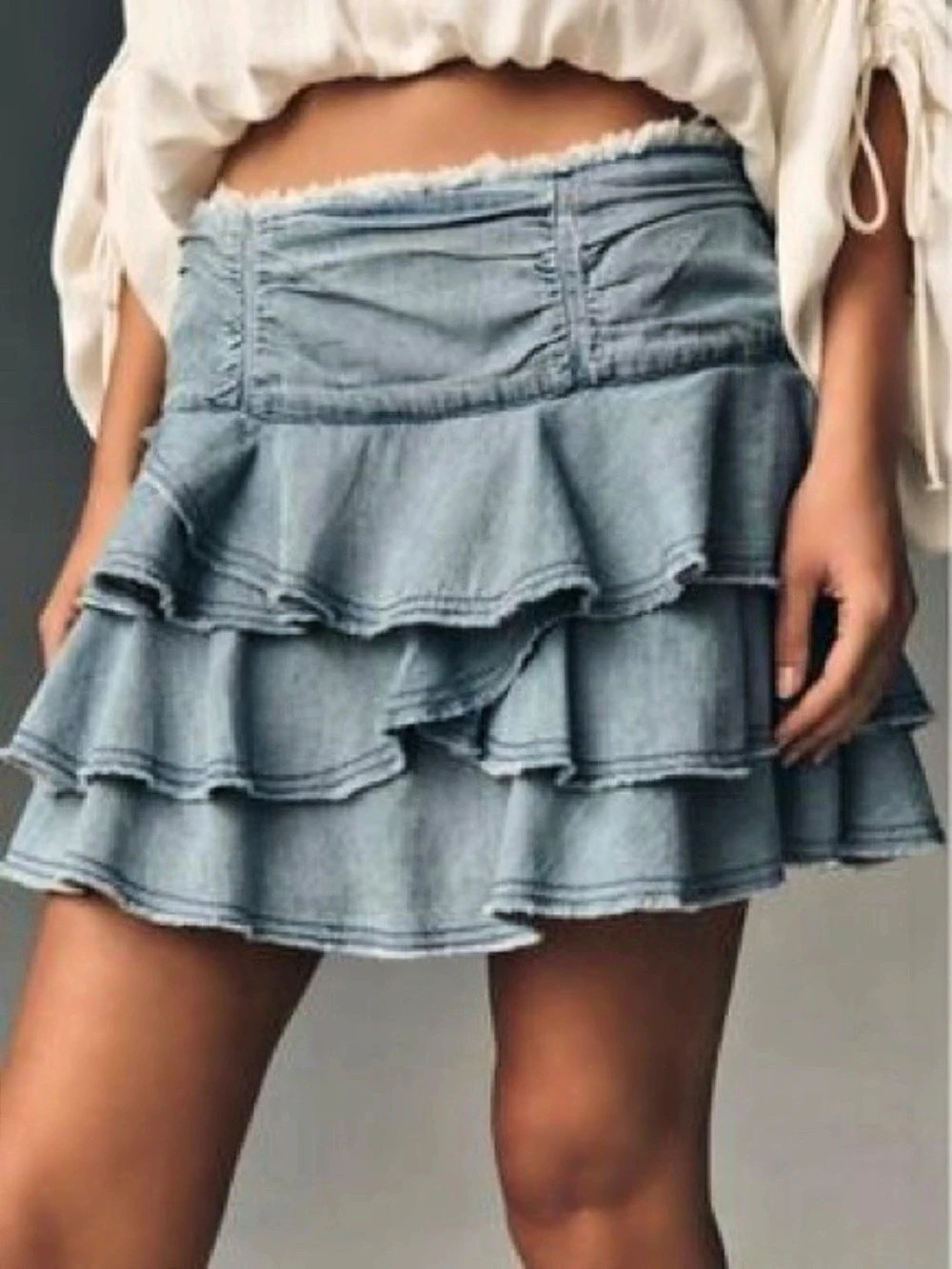 Anthropologie Ruffled Denim Mini Skirt Size S